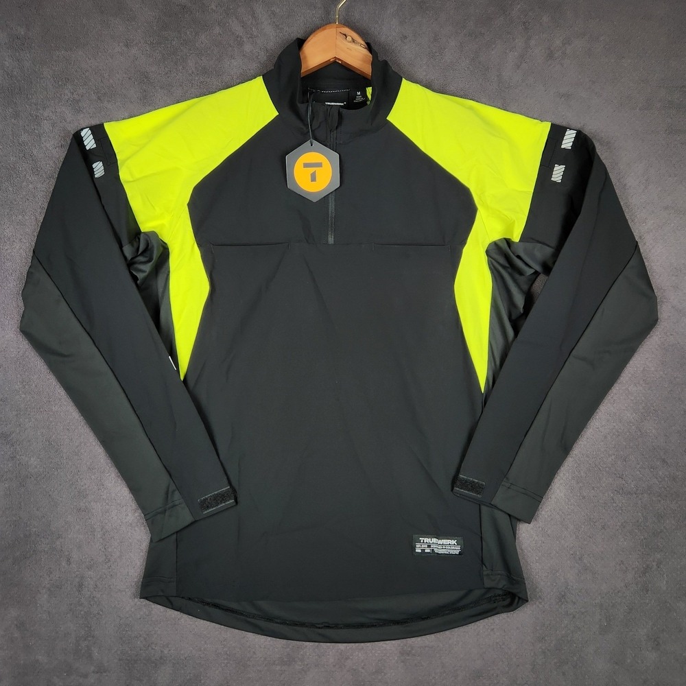 Truewerk Moto Jersey 1/4 Zip Mens Medium Black Hi-Vis Yellow Reflective NEW